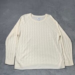 Croft and Barrow Sweater Womens XL Cream Cable Knit Crew Neck Classic Preppy
